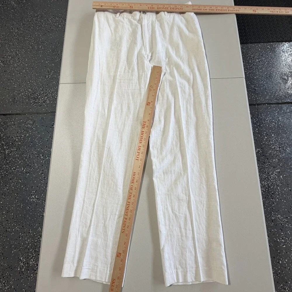 Alan Flasser Mens White Linen Blend Casual Resort Pants 34x32